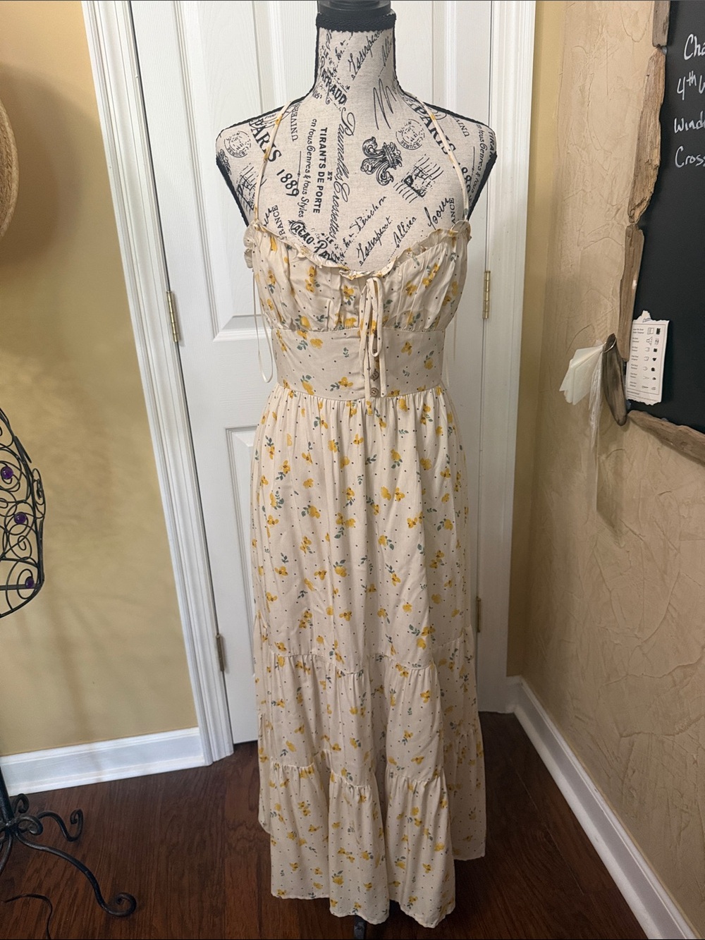 Dress Forum Cream Maxi Dress with Yellow Floral Print